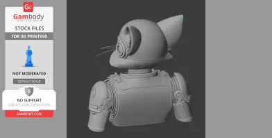 A robotic cat figure with armor and tech elements, featuring a round head and large ears.