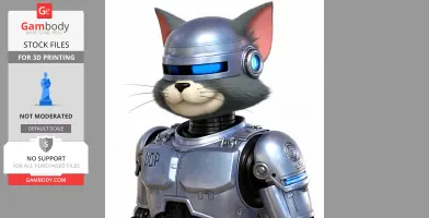 A feline character in Robocop armor, combining elements of a cat and a robotic police officer.