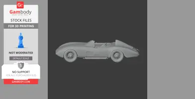 A grayscale 3D model of a classic convertible car, displayed side view for STL 3D printing.