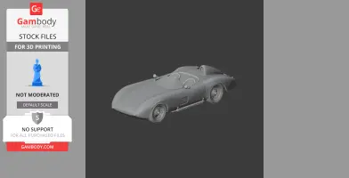 3D model of a classic race car with sleek curves and detailed wheels, designed for 3D printing.
