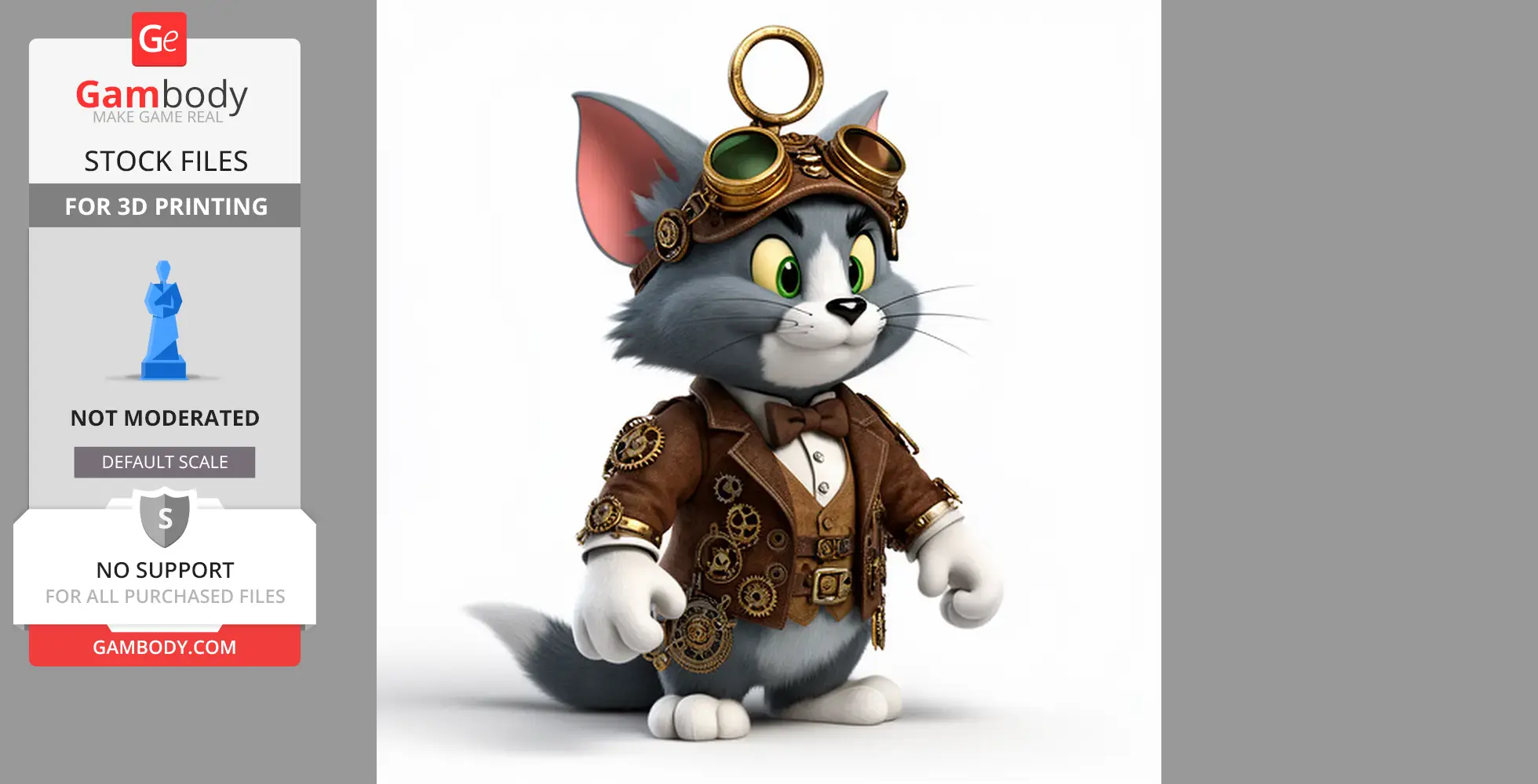 Tom Cat Steampunk Ring Figure - Mashup Figure STL