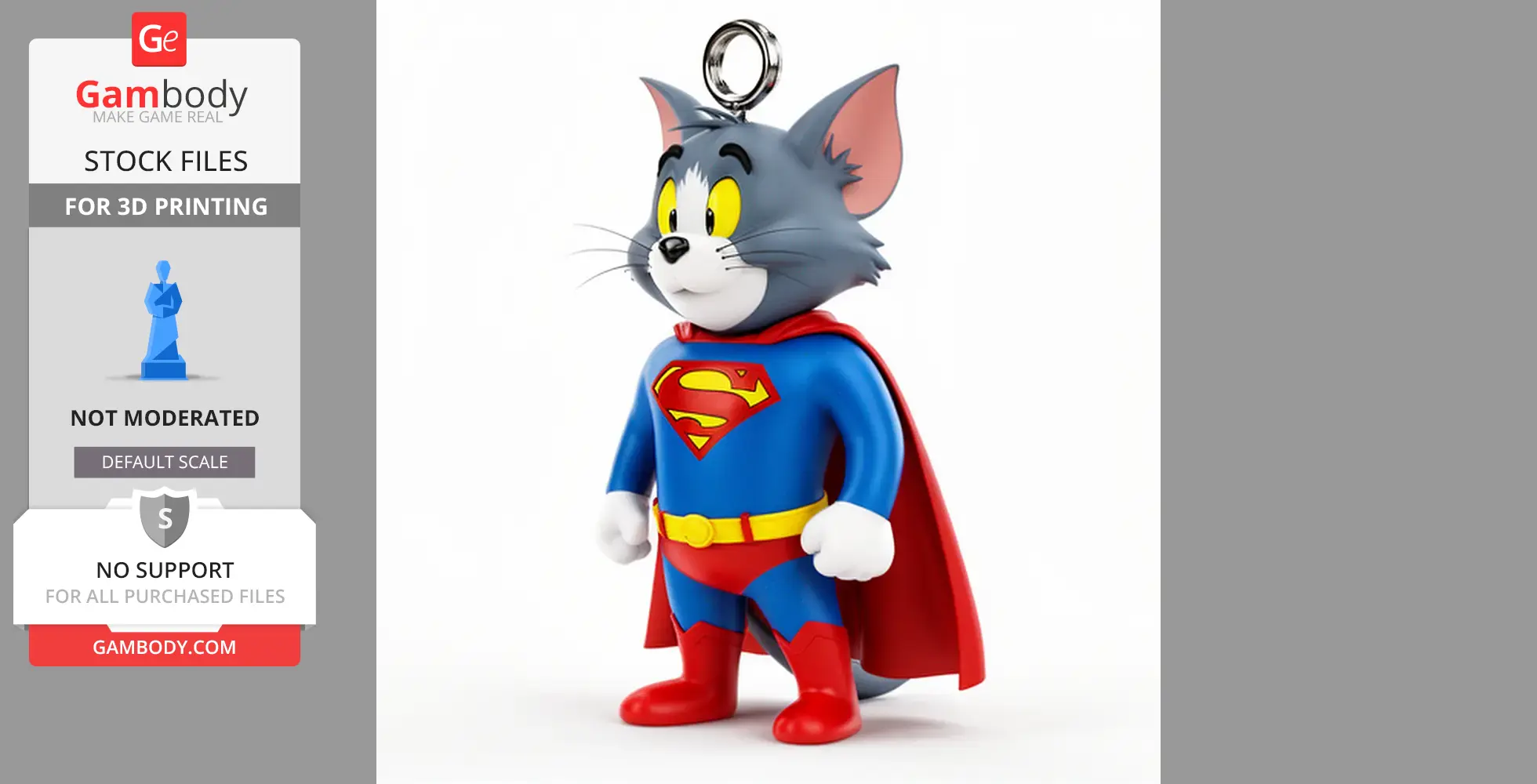 Tom Cat Superman Ring Figure - Mashup Figure STL