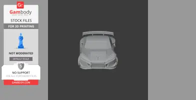 3D model of a sleek racing car with a prominent rear spoiler, designed for 3D printing.