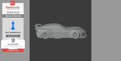 3D model of a sleek, aerodynamic racing car, side view with detailed wheel rims and rear spoiler.