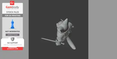A 3D model of a cat dressed as a witcher, wielding a sword, with detailed armor.