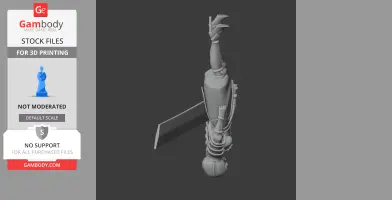 3D model of Tomoe Gozen in samurai armor, standing with a sword and raised arm, for 3D printing.