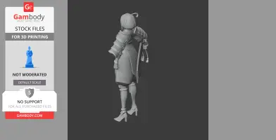 3D model of a female samurai in armor holding a bow, viewed from the back, ready for 3D printing.