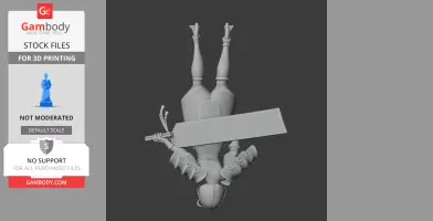 A 3D model of a samurai warrior holding a sword, viewed upside down, designed for 3D printing.
