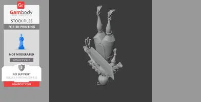 A samurai warrior in full armor holding a large sword, upside down in grayscale STL model.