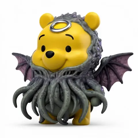 A cute mashup figure of Winnie the Pooh with Cthulhu features, like tentacles and wings.