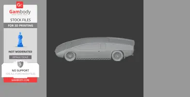 3D model of a sleek, futuristic car design, side view, suitable for 3D printing.