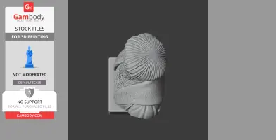 Top view of a detailed 3D bust model, featuring a textured turban and ornate clothing.