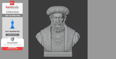 A detailed 3D bust of a historical figure with a beard, wearing a turban and layered clothing.