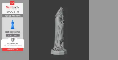 A detailed devotional statue of a robed figure holding a staff, wearing a mitre, and standing on a pedestal.