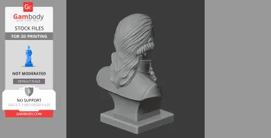 A detailed bust of a historical figure with long, wavy hair and formal attire, designed for 3D printing.