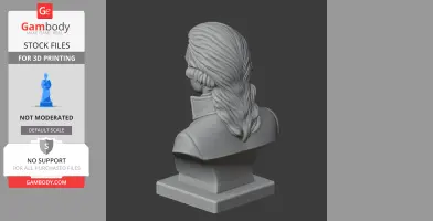 A 3D model of Mozart's bust from the back, showcasing detailed hair and a high-collared garment.