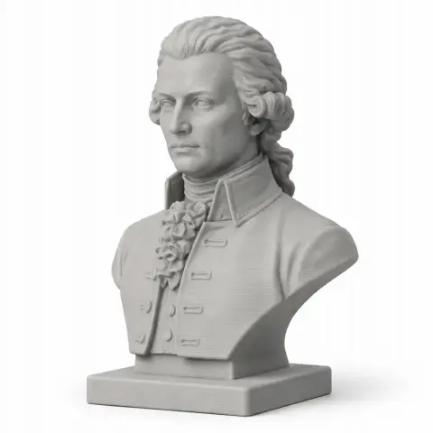 Bust of a historical figure with detailed attire and hairstyle, styled as a classical warrior.