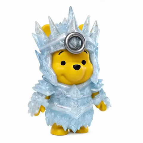 A cute mashup figure of Winnie the Pooh dressed as the Lich King, wearing icy armor and a crown.