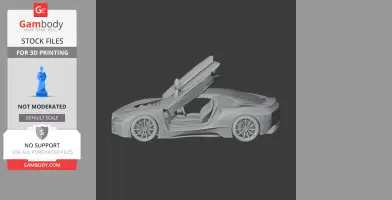 3D model of BMW i8 with open butterfly doors, ready for 3D printing.