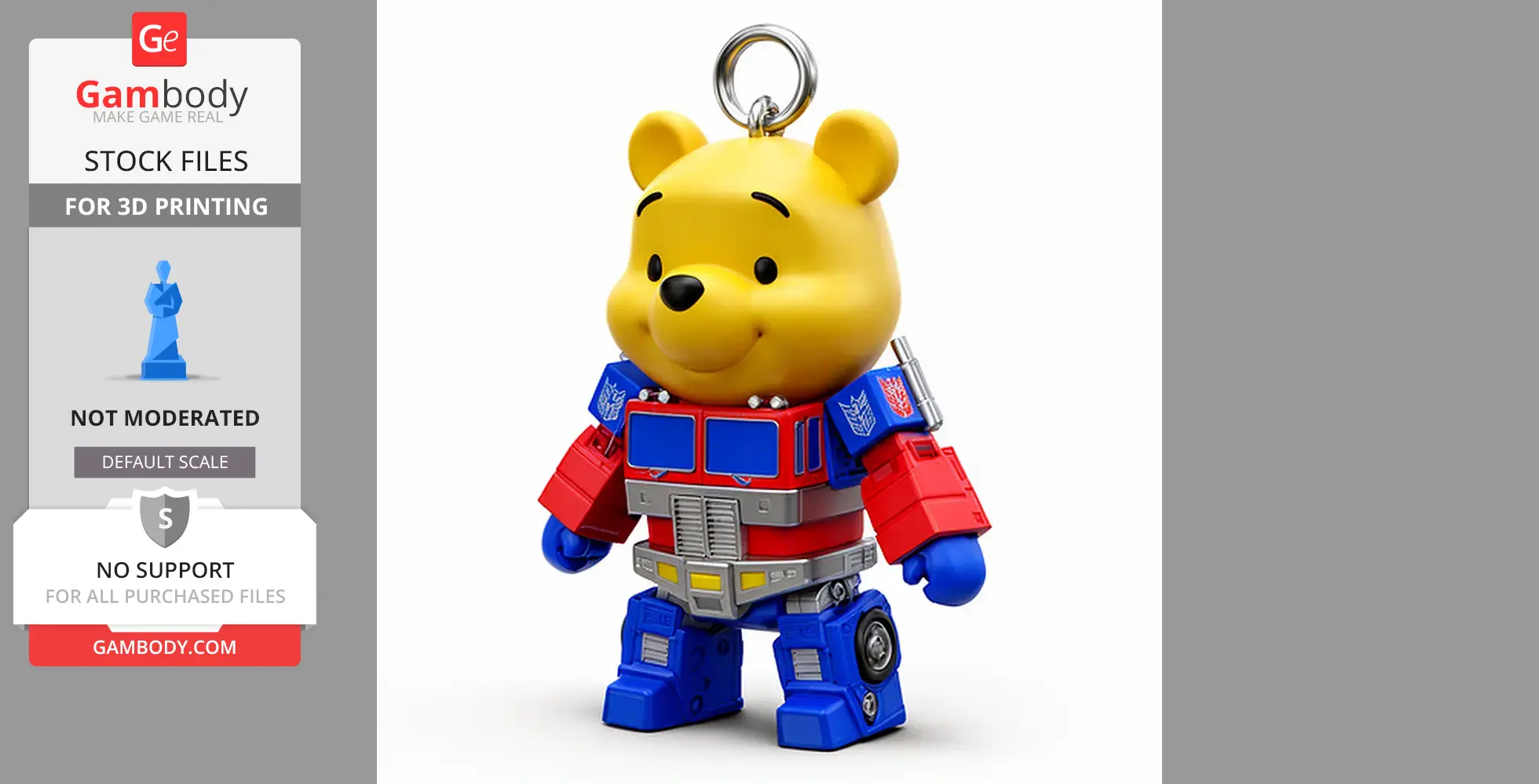 Mashup figure combining Winnie the Pooh's head with Optimus Prime's robot body, featuring a ring on top.