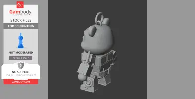 A 3D model mashup figure of a bear head on a robot body, with a ring on top.