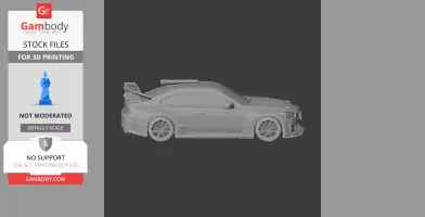 A 3D model of a BMW M2 Racing car, side view, with detailed wheels and a rear spoiler, for 3D printing.
