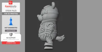 Steampunk-inspired figure with goggles, gears, and mechanical suit, resembling a cartoon bear character.