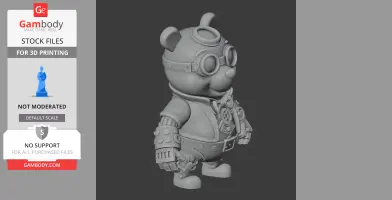 Steampunk Pooh bear figure with goggles and mechanical details for 3D printing.