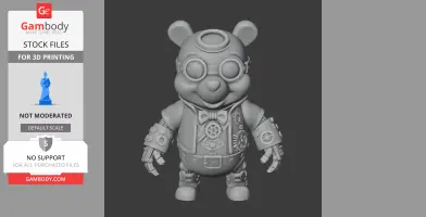 Steampunk-style bear figure with goggles and gears, ready for 3D printing.