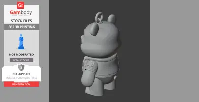 A 3D printed figure of a bear character with futuristic armor, viewed from the back.