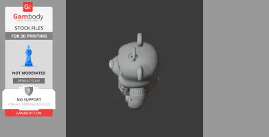 3D model of a robot-like figure with features resembling a bear's head, viewed from above.