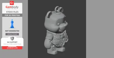 A 3D model of a Winnie the Pooh and Terminator mashup figure, featuring cybernetic elements.