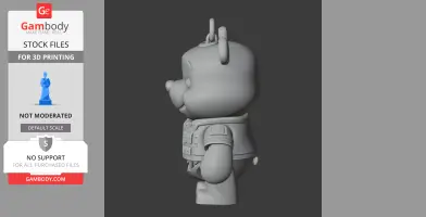 A 3D model of a mashup figure: cute bear character with robot features and armor.