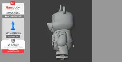 A 3D model of a bear character in armor, blending cute and robotic elements, in a side profile.