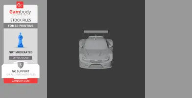 Front view of a BMW M6 GTLM 3D model for printing, shown in monochrome on a dark background.