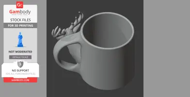 3D model of a mug with a stag head and antlers integrated into the handle.