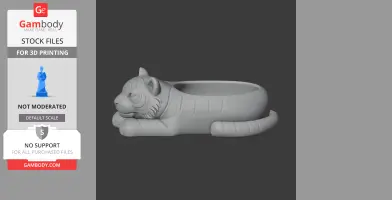 3D printable tiger-shaped bowl with a decorative, resting pose for use as a wall hook.