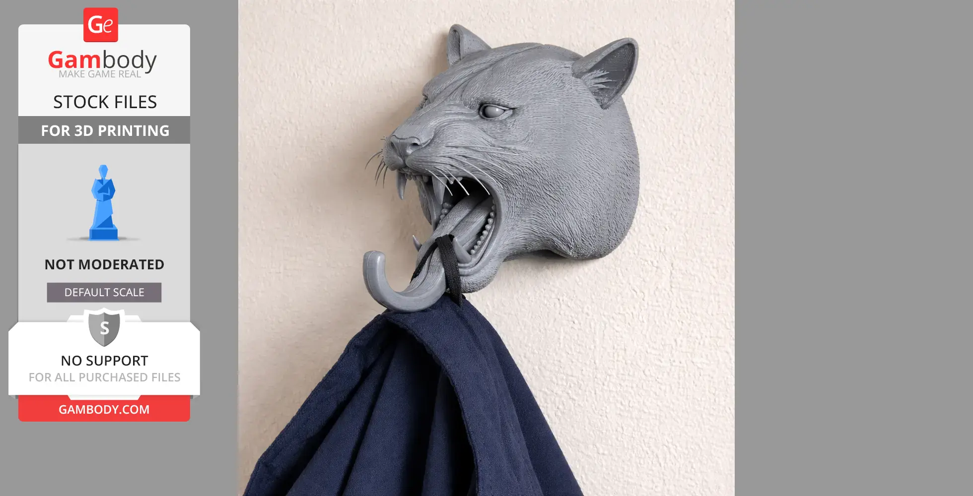 Tiger Head Wall Hanger Coat and Key - Animal Wall Hook STL