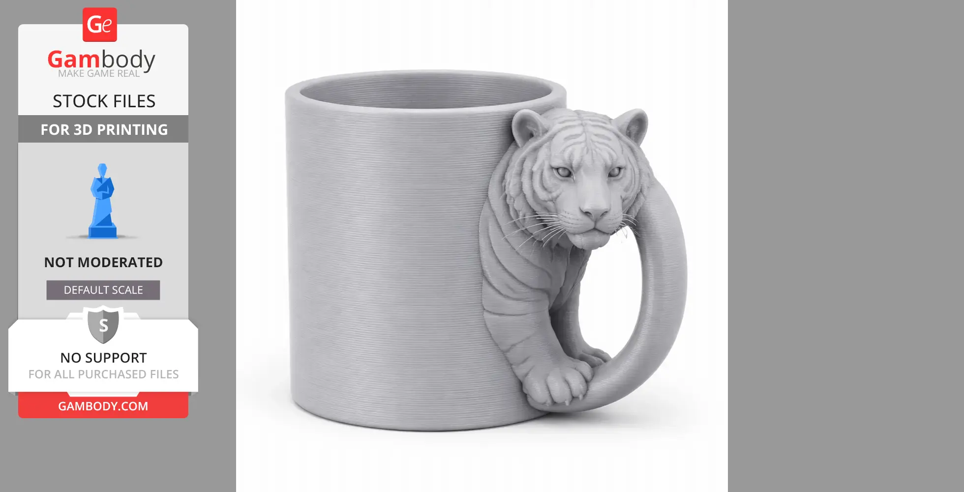 Tiger Mug - Animal Wall Hook STL