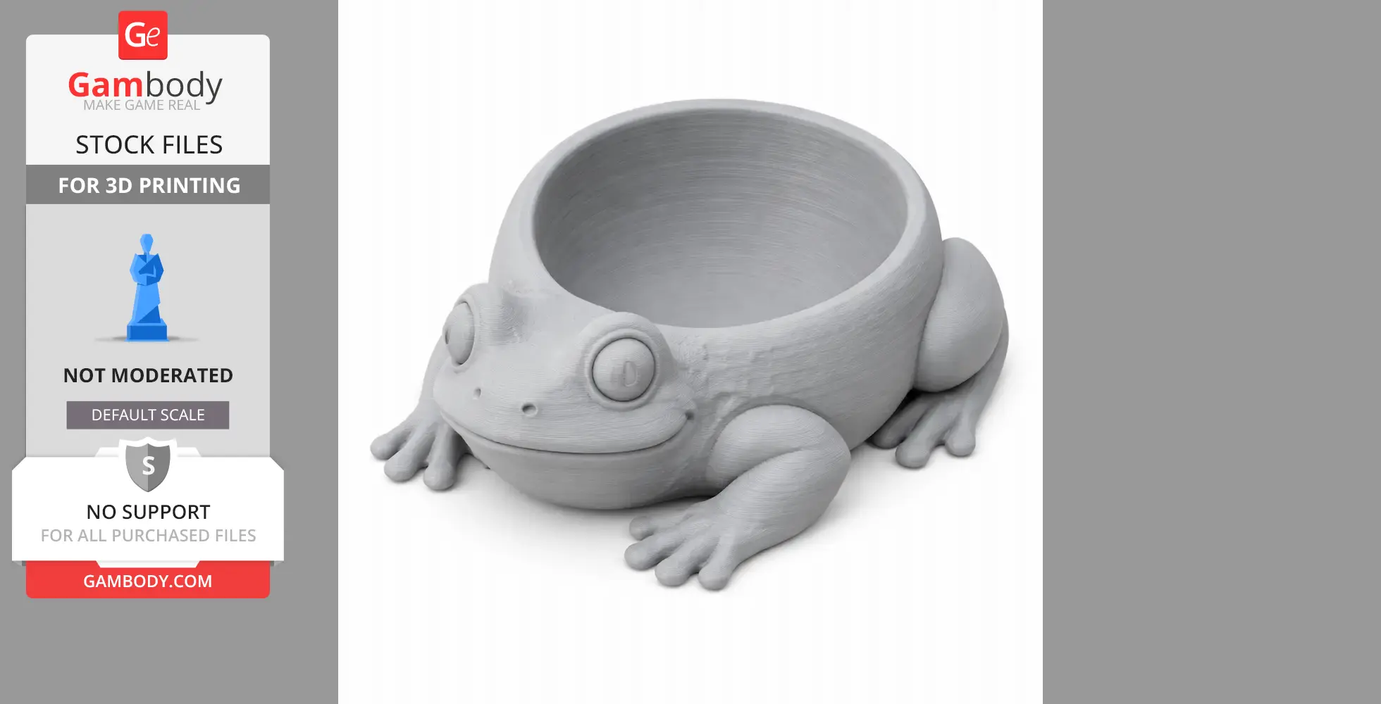 A 3D printed toad-shaped bowl with a hollow back for storing items.