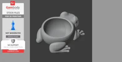 3D model of a frog-shaped wall hook with a bowl on its back for 3D printing.