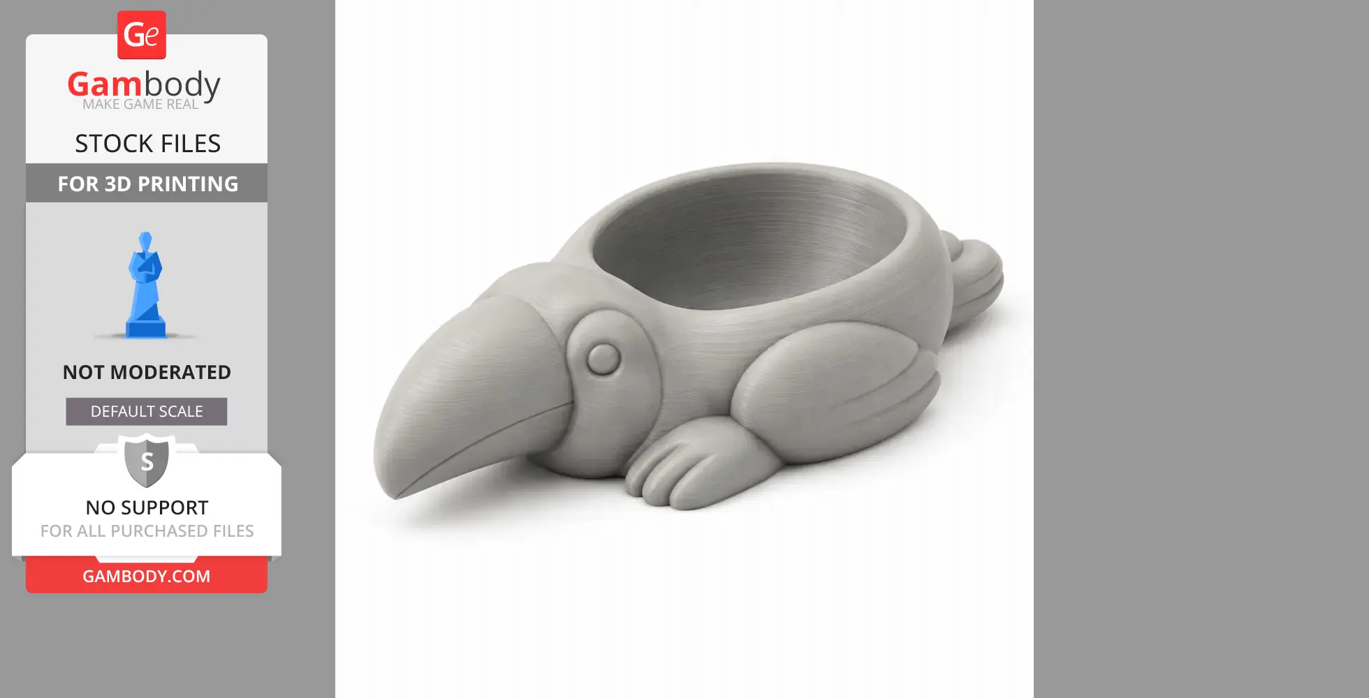A 3D printable toucan-shaped bowl designed for use as a decorative wall hook.
