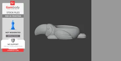 A 3D model of a toucan-shaped bowl with a hook, designed for wall mounting.