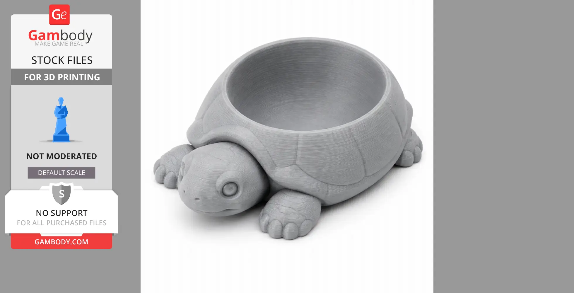 A 3D-printed turtle-shaped bowl with a detailed shell and legs.