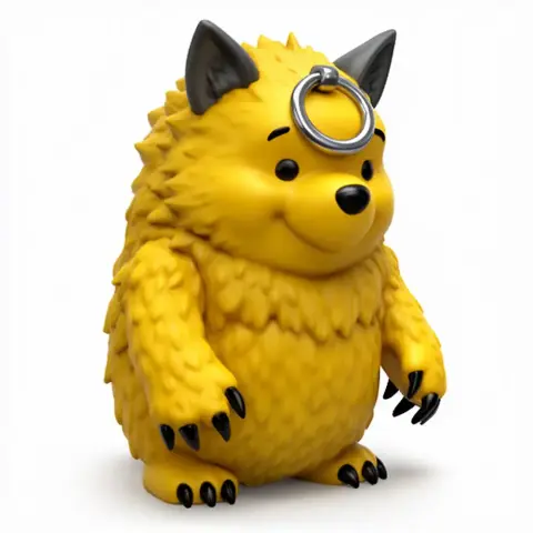 Yellow bear-like figure with werewolf features, pointed ears, ring on forehead, and textured fur.