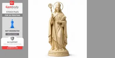 A devotional statue of Saint Agilberta holding a staff and a book, in intricate robes, made for 3D printing.