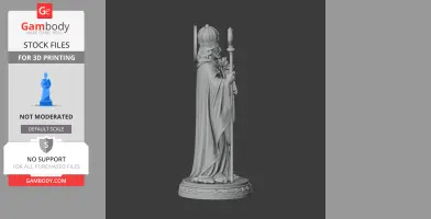 A detailed 3D model of Saint Agilulfus, holding a staff, in a flowing robe on a decorative base.