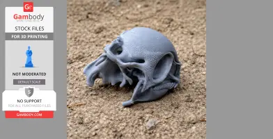 3D printed archosauriform skull replica on a sandy surface, showing detailed bone structure.