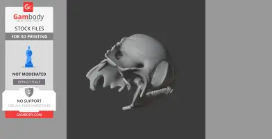 3D model of an archosauriform skull, detailed and ready for 3D printing, displayed on a dark background.