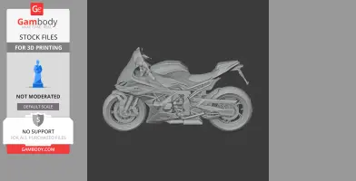 3D model of a BMW S1000RR motorcycle designed for 3D printing, shown in side view.